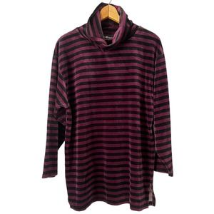 Sag Harbor Purple Black Striped Velour Turtleneck Sweater Women’s Size Small